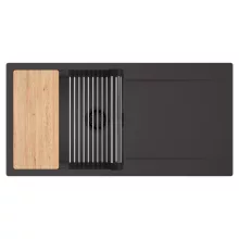 HD Onyx Antracit 100 egymedencés gránit mosogatótálca szett, csepegtetőtálcával, vágódeszkával, acél csepegtetőráccsal, matt antracit színben, matt fekete leeresztő szifonnal