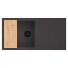 HD Onyx Antracit 100 egymedencés gránit mosogatótálca, vágódeszkával, matt antracit színben, matt fekete leeresztő szifonnal
