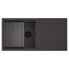 HD Onyx Antracit 100 egymedencés mosogatótálca szett, acél csepegtetőráccsal, csepegtetőtálcával, matt antracit színben, matt fekete leeresztő szifonnal