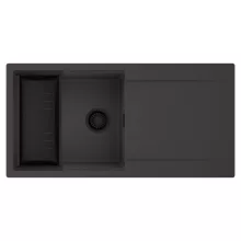 HD Onyx Antracit 100 egymedencés mosogatótálca szett, matt fekete csepegtetőkosárral, csepegtetőtálcával, matt antracit színben, matt fekete leeresztő szifonnal