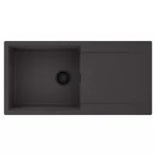 HD Onyx Antracit 100 egymedencés mosogatótálca, csepegtetőtálcával, matt antracit színben, matt fekete leeresztő szifonnal