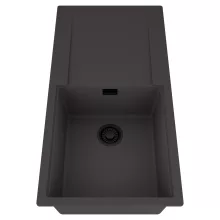 HD Onyx Antracit 100 egymedencés mosogatótálca, csepegtetőtálcával, matt antracit színben, matt fekete leeresztő szifonnal