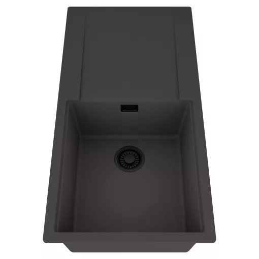 HD Onyx Antracit 100 egymedencés mosogatótálca, csepegtetőtálcával, matt antracit színben, matt fekete leeresztő szifonnal