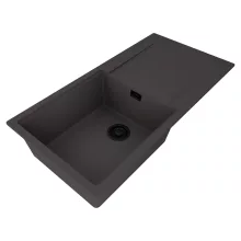 HD Onyx Antracit 100 egymedencés mosogatótálca, csepegtetőtálcával, matt antracit színben, matt fekete leeresztő szifonnal