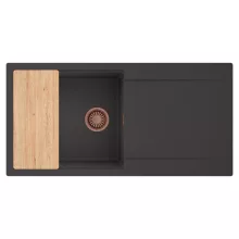 HD Onyx Antracit 100 egymedencés gránit mosogatótálca, vágódeszkával, matt antracit színben, szálcsiszolt réz leeresztő szifonnal