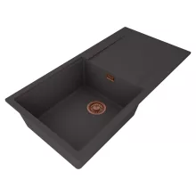 HD Onyx Antracit 100 egymedencés gránit mosogatótálca, vágódeszkával, matt antracit színben, szálcsiszolt réz leeresztő szifonnal