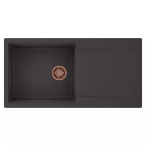 HD Onyx Antracit 100 egymedencés mosogatótálca, csepegtetőtálcával, matt antracit színben, szálcsiszolt réz leeresztő szifonnal