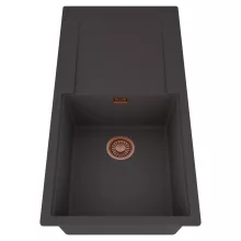 HD Onyx Antracit 100 egymedencés mosogatótálca, csepegtetőtálcával, matt antracit színben, szálcsiszolt réz leeresztő szifonnal