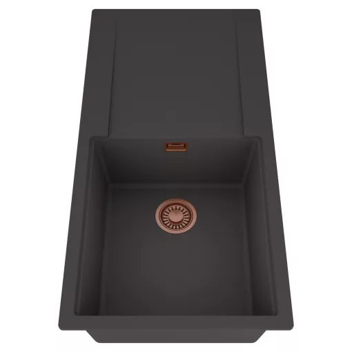 HD Onyx Antracit 100 egymedencés mosogatótálca, csepegtetőtálcával, matt antracit színben, szálcsiszolt réz leeresztő szifonnal