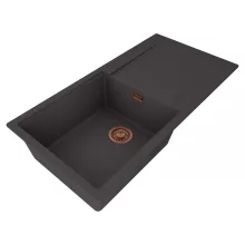 HD Onyx Antracit 100 egymedencés mosogatótálca, csepegtetőtálcával, matt antracit színben, szálcsiszolt réz leeresztő szifonnal