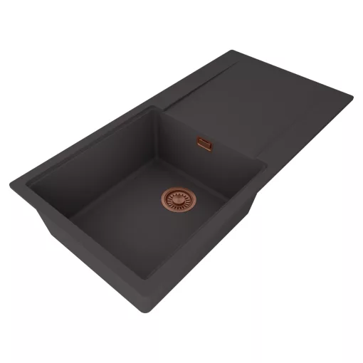 HD Onyx Antracit 100 egymedencés mosogatótálca, csepegtetőtálcával, matt antracit színben, szálcsiszolt réz leeresztő szifonnal