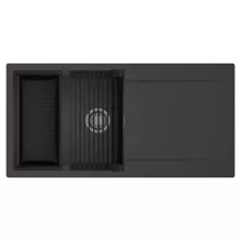 HD Onyx Antracit 100 egymedencés mosogatótálca szett, matt fekete csepegtetőráccsal és kosárral, csepegtetőtálcával, matt antracit színben