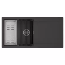 HD Onyx Antracit 100 egymedencés mosogatótálca szett, matt fekete csepegtetőráccsal és krómozott kosárral, csepegtetőtálcával, matt antracit színben