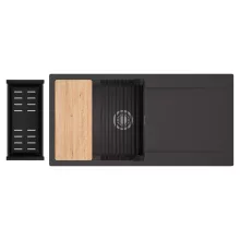 HD Onyx Antracit 100 egymedencés gránit mosogatótálca szett, csepegtetőtálcával, vágódeszkával, matt fekete csepegtetőráccsal és kosárral, matt antracit színben