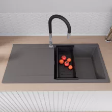 HD Onyx Antracit 100 egymedencés gránit mosogatótálca szett, csepegtetőtálcával, vágódeszkával, matt fekete csepegtetőráccsal és kosárral, matt antracit színben