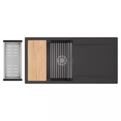   HD Onyx Antracit 100 egymedencés gránit mosogatótálca szett, csepegtetőtálcával, vágódeszkával, acél csepegtetőráccsal és kosárral, matt antracit színben