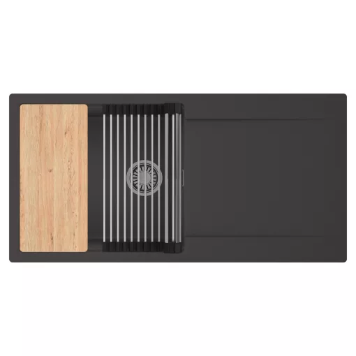 HD Onyx Antracit 100 egymedencés gránit mosogatótálca szett, csepegtetőtálcával, vágódeszkával, acél csepegtetőráccsal, matt antracit színben