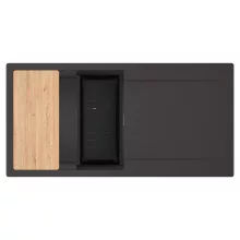 HD Onyx Antracit 100 egymedencés gránit mosogatótálca szett, csepegtetőtálcával, vágódeszkával, matt fekete csepegtetőkosárral, matt antracit színben