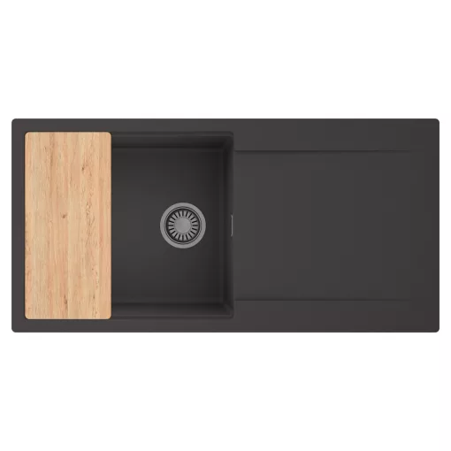 HD Onyx Antracit 100 egymedencés gránit mosogatótálca, vágódeszkával, matt antracit színben