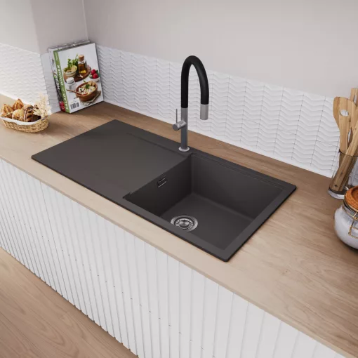 HD Onyx Antracit 100 egymedencés mosogatótálca, csepegtetőtálcával, matt antracit színben