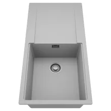 HD Onyx Grey 100 egymedencés mosogatótálca, csepegtetőtálcával, alpesi szürke színben, szálcsiszolt króm leeresztő szifonnal