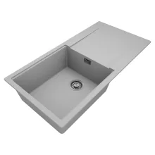 HD Onyx Grey 100 egymedencés mosogatótálca, csepegtetőtálcával, alpesi szürke színben, szálcsiszolt króm leeresztő szifonnal