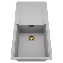 HD Onyx Grey 100 egymedencés mosogatótálca, csepegtetőtálcával, alpesi szürke színben, szálcsiszolt arany leeresztő szifonnal