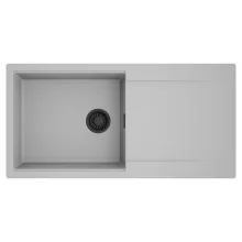 HD Onyx Grey 100 egymedencés mosogatótálca, csepegtetőtálcával, alpesi szürke színben, matt fekete leeresztő szifonnal