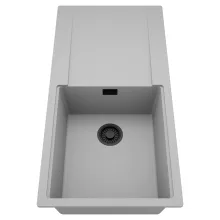 HD Onyx Grey 100 egymedencés mosogatótálca, csepegtetőtálcával, alpesi szürke színben, matt fekete leeresztő szifonnal