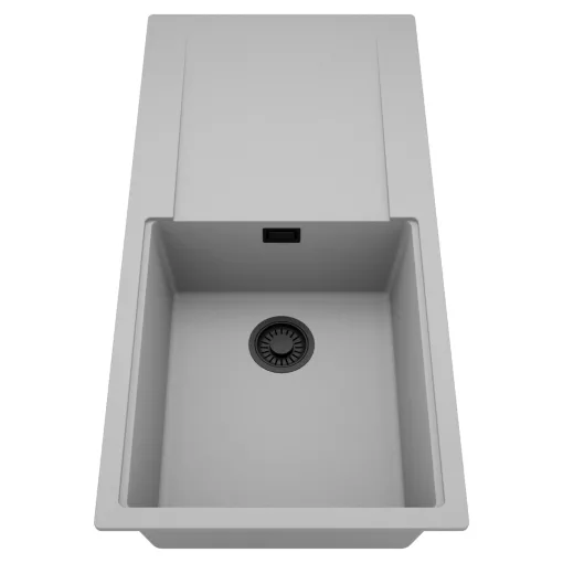 HD Onyx Grey 100 egymedencés mosogatótálca, csepegtetőtálcával, alpesi szürke színben, matt fekete leeresztő szifonnal