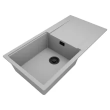 HD Onyx Grey 100 egymedencés mosogatótálca, csepegtetőtálcával, alpesi szürke színben, matt fekete leeresztő szifonnal