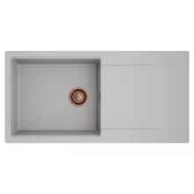 HD Onyx Grey 100 egymedencés mosogatótálca, csepegtetőtálcával, alpesi szürke színben, szálcsiszolt réz leeresztő szifonnal