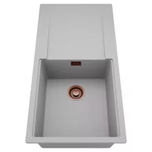 HD Onyx Grey 100 egymedencés mosogatótálca, csepegtetőtálcával, alpesi szürke színben, szálcsiszolt réz leeresztő szifonnal