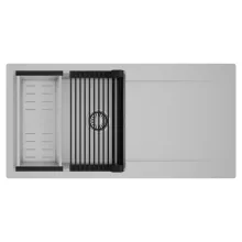 HD Onyx Grey 100 egymedencés mosogatótálca szett, matt fekete csepegtetőráccsal és krómozott kosárral, csepegtetőtálcával, alpesi szürke színben