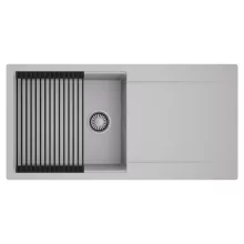 HD Onyx Grey 100 egymedencés mosogatótálca szett, matt fekete csepegtetőráccsal, csepegtetőtálcával, alpesi szürke színben