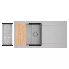   HD Onyx Grey 100 egymedencés gránit mosogatótálca szett, csepegtetőtálcával, vágódeszkával, acél csepegtetőráccsal és kosárral, alpesi szürke színben