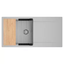 HD Onyx Grey 100 egymedencés gránit mosogatótálca szett, csepegtetőtálcával, vágódeszkával, acél csepegtetőráccsal, alpesi szürke színben