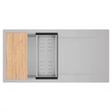 HD Onyx Grey 100 egymedencés gránit mosogatótálca szett, csepegtetőtálcával, vágódeszkával, acél csepegtetőkosárral, alpesi szürke színben