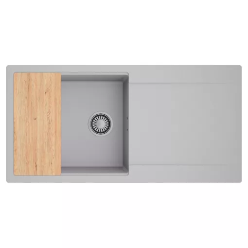 HD Onyx Grey 100 egymedencés gránit mosogatótálca, vágódeszkával, alpesi szürke színben