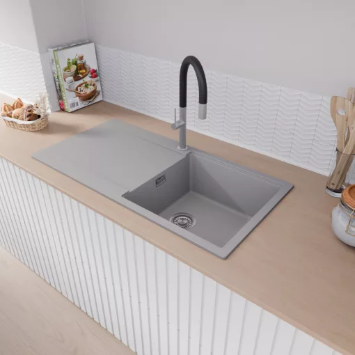 HD Onyx Grey 100 egymedencés gránit mosogatótálca, vágódeszkával, alpesi szürke színben