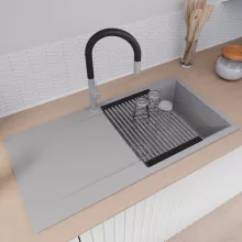 HD Onyx Grey 100 egymedencés mosogatótálca szett, acél csepegtetőráccsal, csepegtetőtálcával, alpesi szürke színben