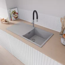 HD Onyx Grey 100 egymedencés mosogatótálca, csepegtetőtálcával, alpesi szürke színben