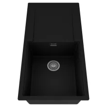 HD Onyx Black 100 egymedencés mosogatótálca, csepegtetőtálcával, matt fekete színben, szálcsiszolt króm leeresztő szifonnal