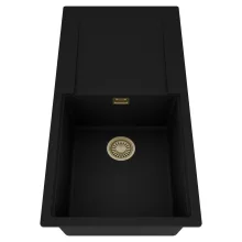 HD Onyx Black 100 egymedencés mosogatótálca, csepegtetőtálcával, matt fekete színben, szálcsiszolt arany leeresztő szifonnal