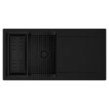 HD Onyx Black 100 egymedencés mosogatótálca szett, matt fekete csepegtetőráccsal és kosárral, csepegtetőtálcával, matt fekete színben, matt fekete leeresztő szifonnal