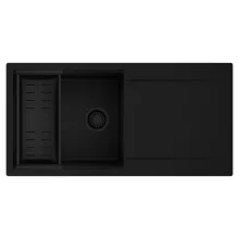 HD Onyx Black 100 egymedencés mosogatótálca szett, matt fekete csepegtetőkosárral, csepegtetőtálcával, matt fekete színben, matt fekete leeresztő szifonnal