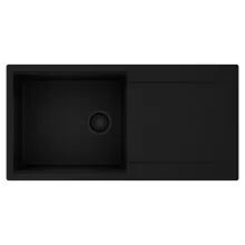 HD Onyx Black 100 egymedencés mosogatótálca, csepegtetőtálcával, matt fekete színben, matt fekete leeresztő szifonnal