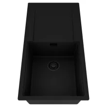 HD Onyx Black 100 egymedencés mosogatótálca, csepegtetőtálcával, matt fekete színben, matt fekete leeresztő szifonnal