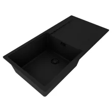 HD Onyx Black 100 egymedencés mosogatótálca, csepegtetőtálcával, matt fekete színben, matt fekete leeresztő szifonnal