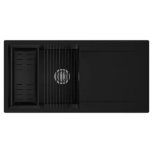 HD Onyx Black 100 egymedencés mosogatótálca szett, matt fekete csepegtetőráccsal és kosárral, csepegtetőtálcával, matt fekete színben